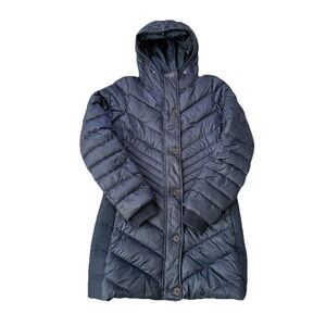 Abercrombie & Fitch Long Puffer Jacket Navy Blue Y2K 2000s Hooded Winter Parka S